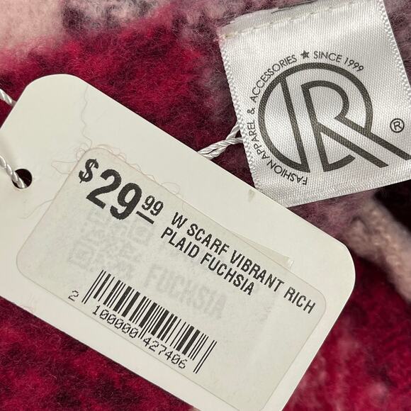 R Fashion Apparel Winter Long Fringe Scarf Vibrant Rich Plaid Fuchsia Blue Soft - Picture 7 of 9